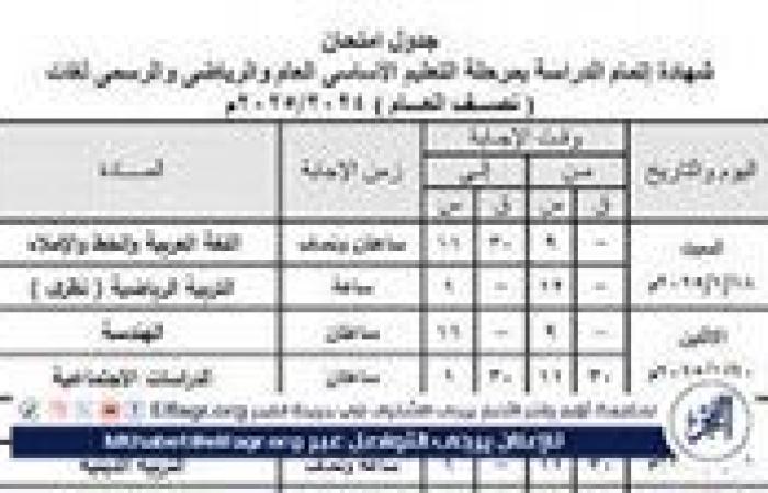 أخبار العالم : جدول امتحانات الصف الثالث الإعدادي 2025 بجميع المحافظات